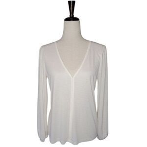 J. Crew Ivory V-Neck Long Sleeve Fine Ribbing Top Size S